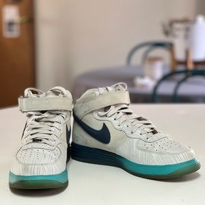 Nike Lunar Force 1 Mid Leather | 555089-003 | White, Teal, Blue | Men’s 10.5